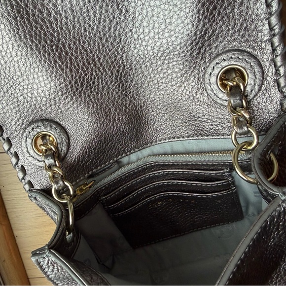 Tory Burch Gunmetal Leather Marion Shrunken Shoulder Bag - Picture 7 of 9